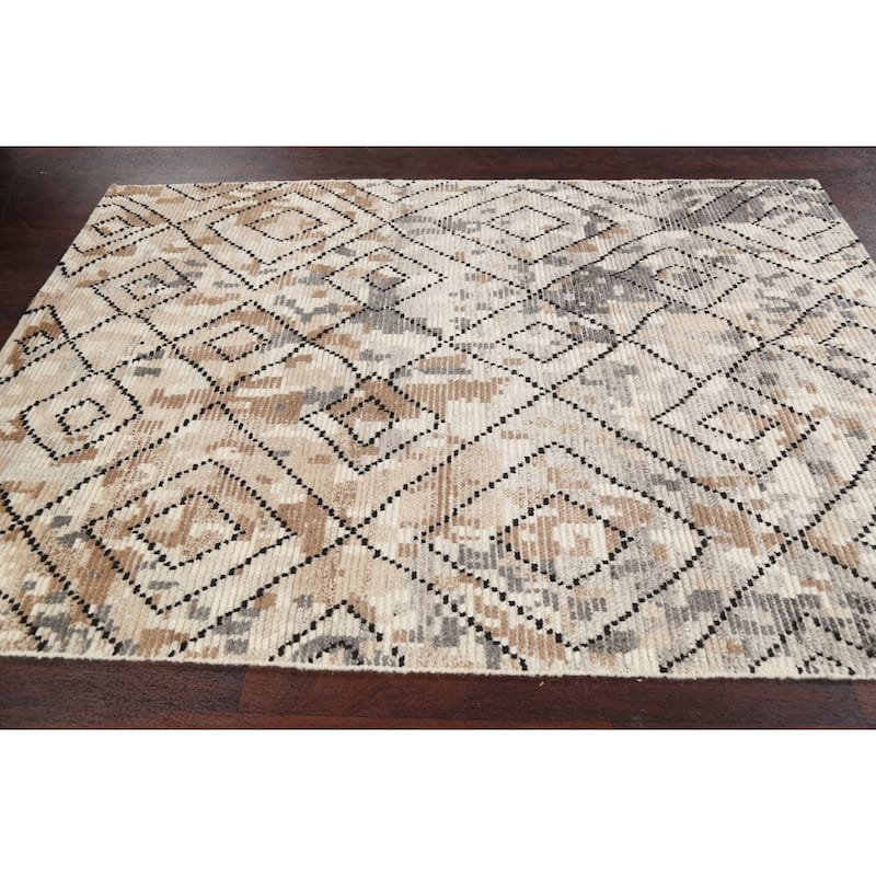 Geometric Moroccan Oriental Wool Area Rug Hand-knotted Modern Carpet - 5'4" x 7'5"