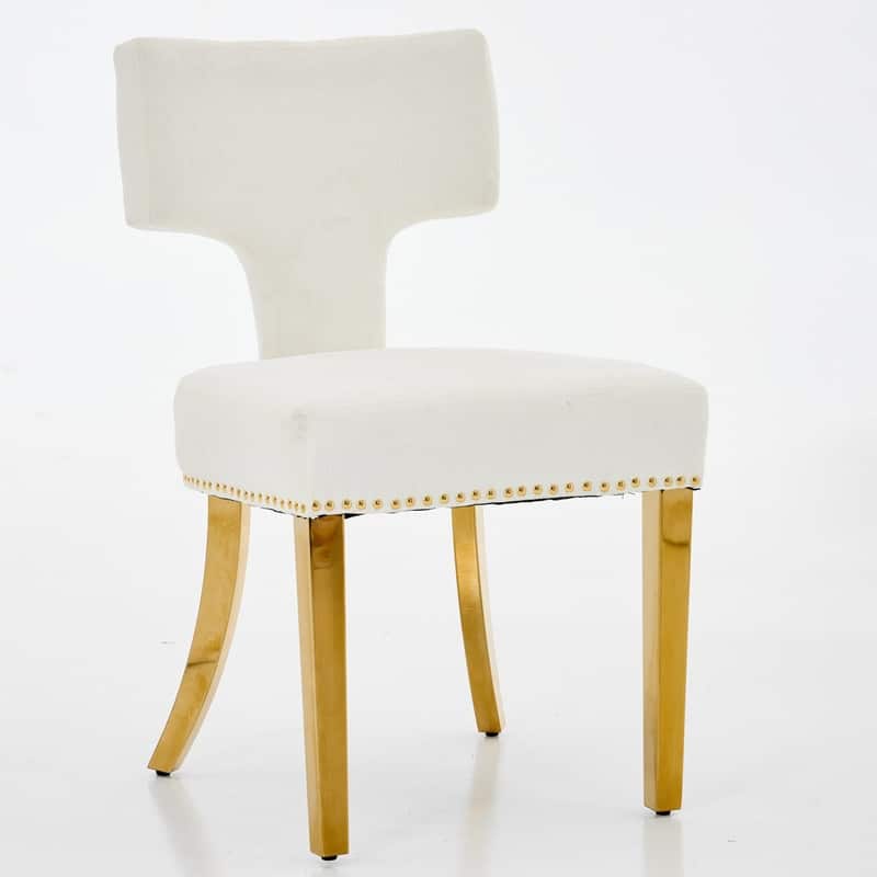 Dining Chairs Set of 2, Accent Chair Curved Backrest ,Kitchen Chairs with Golden Stainless Steel Plating Legs