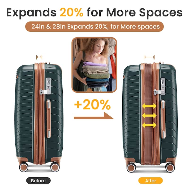 14/20/24/28" Expandable Lightweight Luggage Sets, Hardside Suitcase with Double 360 Degrees Mute Spinner Wheels & TSA Lock