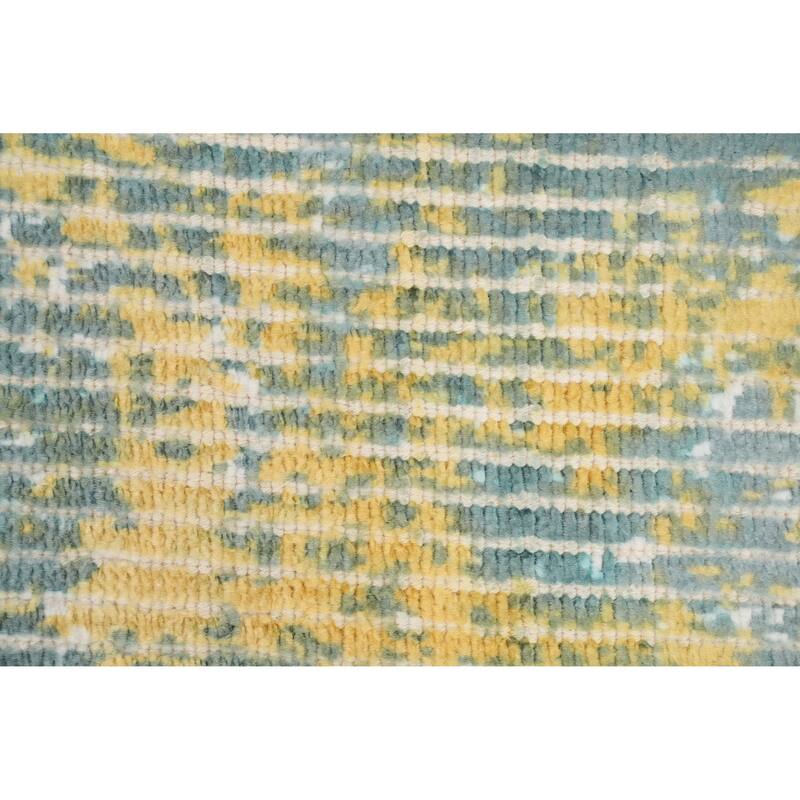 Hand Knotted Oriental Viscose Silk Carpet Modern All-Over Green Abstract Area Rug - 4' 0'' X 2' 0''