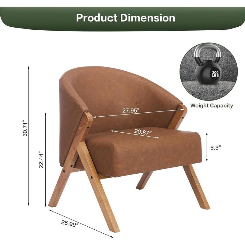 Mid Century Modern Upholstered Linen Fabric Accent Sofa Chair for Living Room