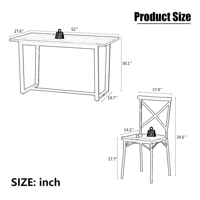 7 Piece Industrial Dining Table Set,Rectangular Table with 6 Chairs