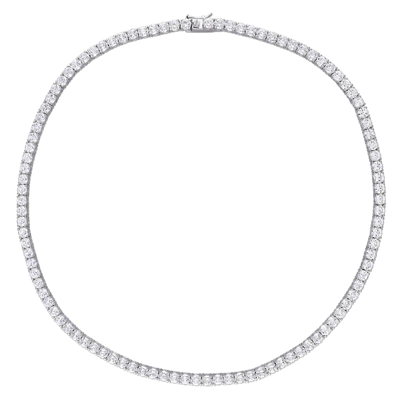 Miadora 47 1/4ct TGW Created White Sapphire Tennis Bracelet and Necklace Set Sterling Silver