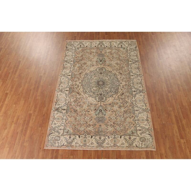 Distressed Sparta Turkish Vintage Rug Hand-Knotted Solid Wool Carpet - 6'6" x 9'9"