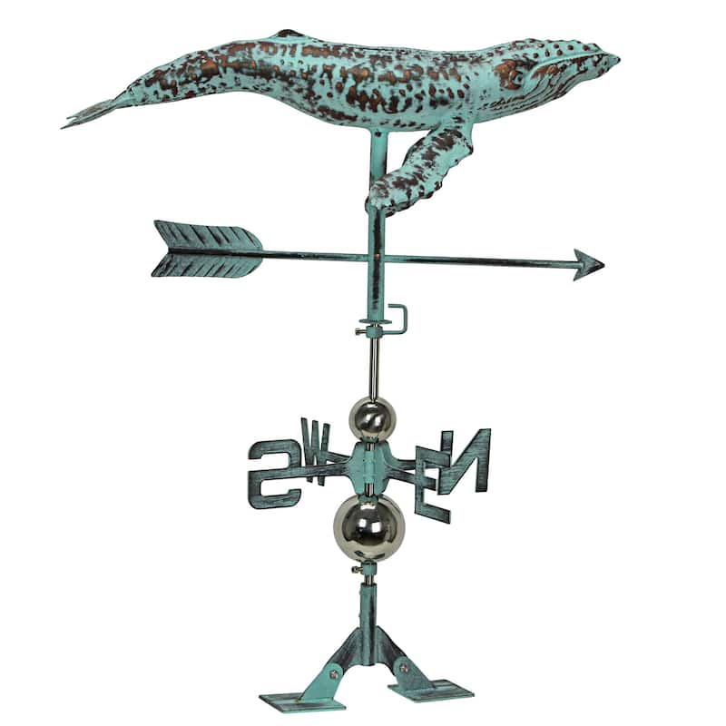 Verdigris Copper Humpback Whale Weathervane Roof Mount Garden Art - 31.25 X 25 X 13 inches