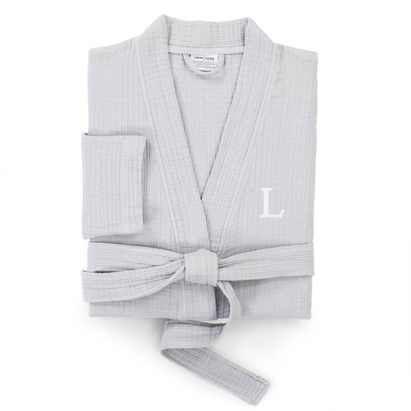 Authentic Hotel and Spa Gray 100% Turkish Cotton Smyrna Monogrammed Luxury Robe - S/M - L