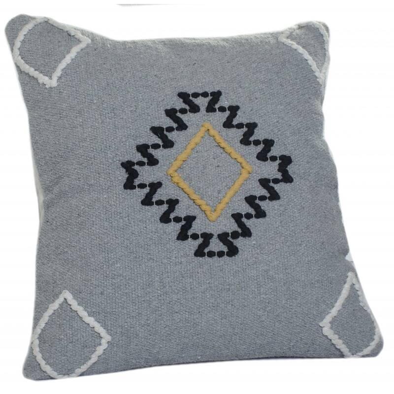 HomeRoots 20" X 20" Gray Black Yellow And Ivory 100% Cotton Geometric Zippered Pillow