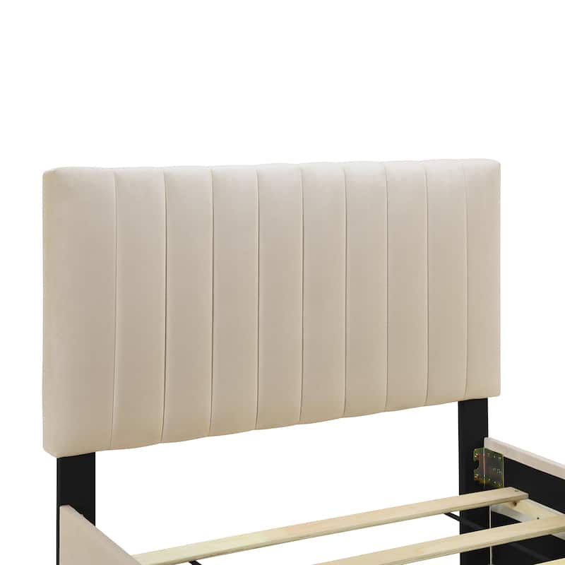 Twin Size Velvet Upholstered Platform Bed with Twin Size Trundle