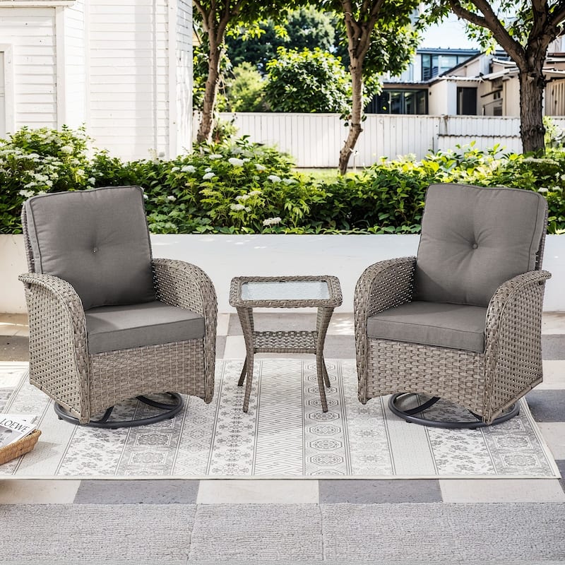 Pocassy Patio Swivel Rocker Chairs with Side Table - Grey - Grey
