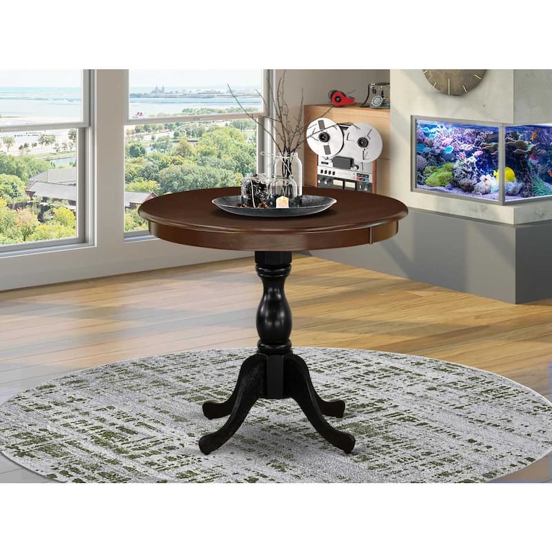 Round Dining Table 36 Inch Mahogany & Black Pedestal Table Compact Kitchen Table