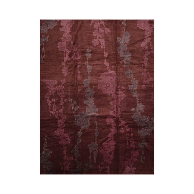 Hand Knotted Chocolate Tibetan Wool & Silk Transitional Area Rug - 9' 1'' x 12' 3''