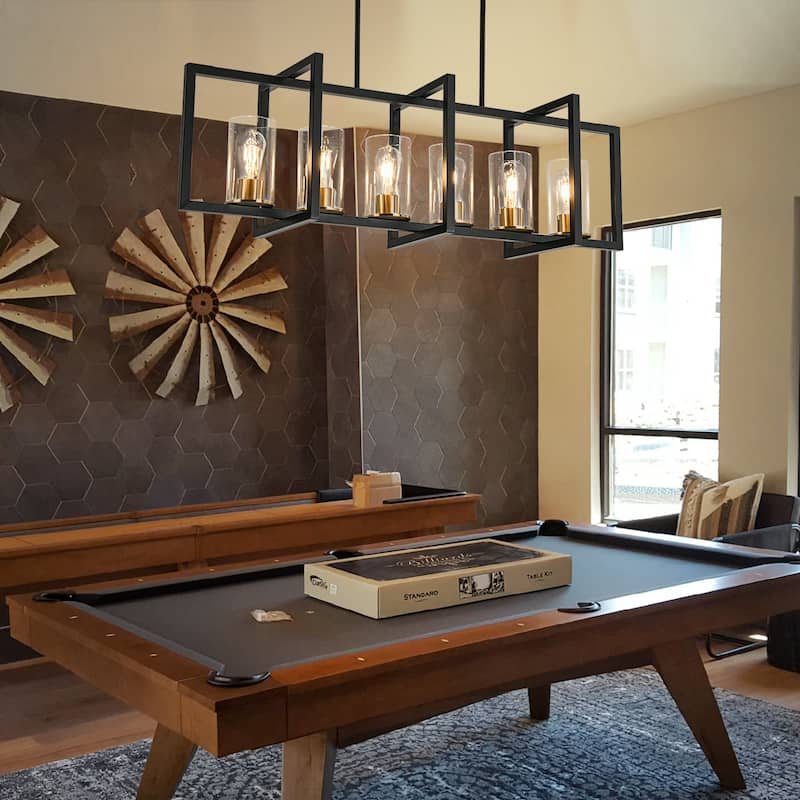 6-Light Modern Industrial Linear Crystal Kitchen Island Pendant Light - 43.3"
