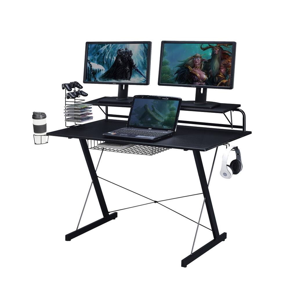 High-tech TS-200 Carbon Computer Gaming Desk with Shelving