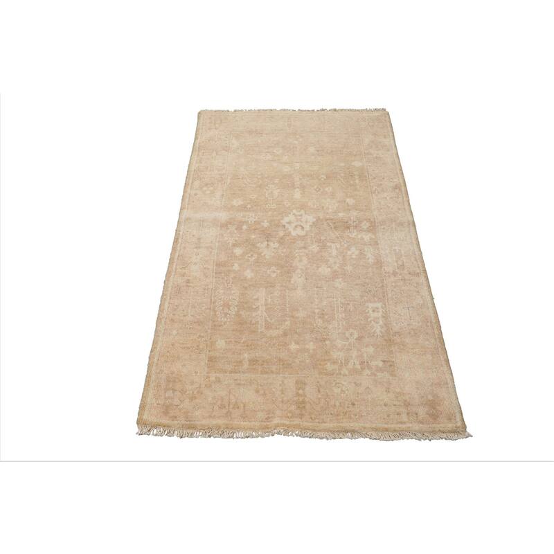 3'1"x4'11" Tan Hand Knotted Afghan Transitional Oushak Wool Rug - 3' 1'' x 4' 11''
