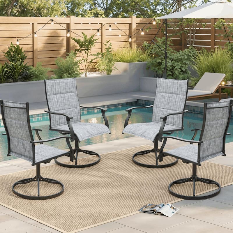 EROMMY Outdoor Swivel Patio Chairs 2/4 Pack, High-Back Textilene Dining Rocker Chairs with Metal Frame - 4 Piece - Grey