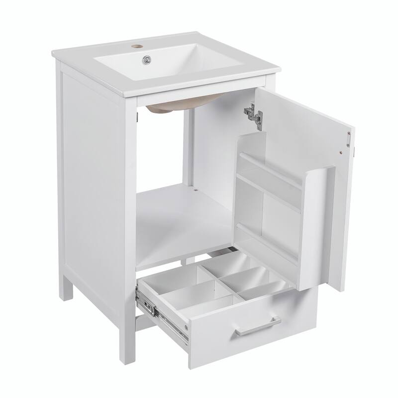 Modern Bathroom Vanity with Ceramic Sink - Soft-Close Drawers, Door Organizer, Divider Drawer