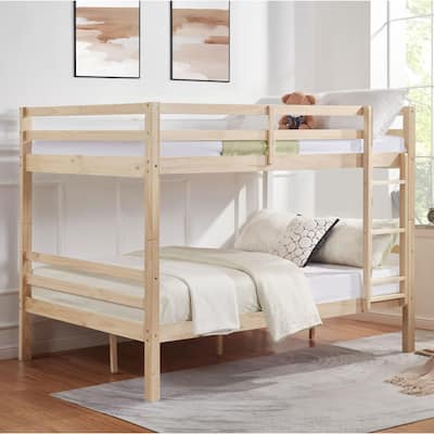Full Over Full Bunk Bed, Thick Wood Posts, High Guardrail, Ladder