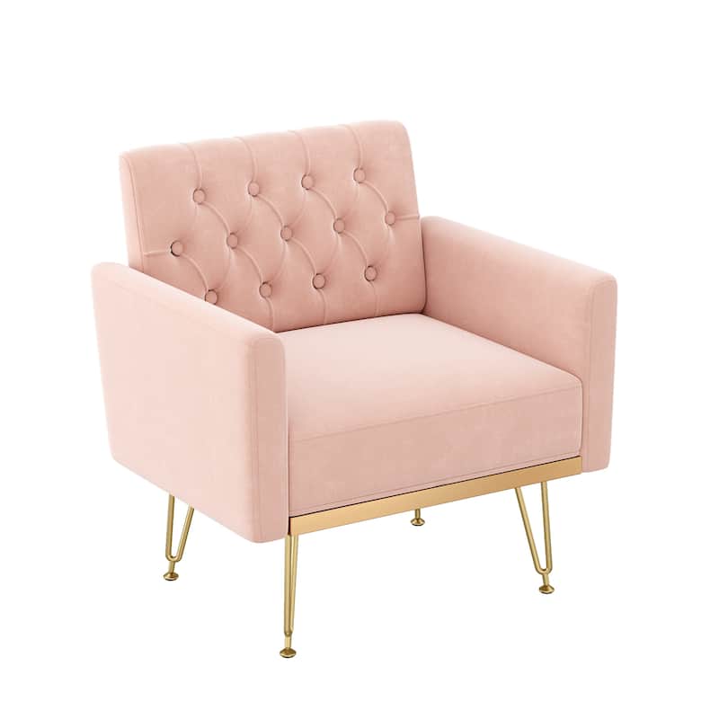 Teddy Armchair Single Sofa Modern Tufted Upholstered Side Reading Chairs with Arm and Gold Metal Leg for Living Room