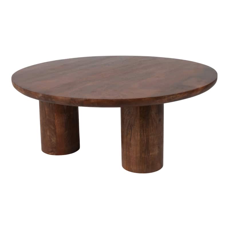 Round Natural Wood Coffee Table Modern Design Solid Cylindrical Legs
