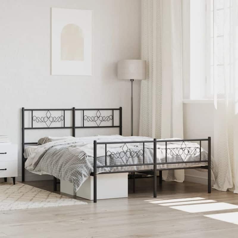 vidaXL 12 Inches Black Full Size Metal Bed Frame No Mattress - 77.2" x 55.9" x 35.4"