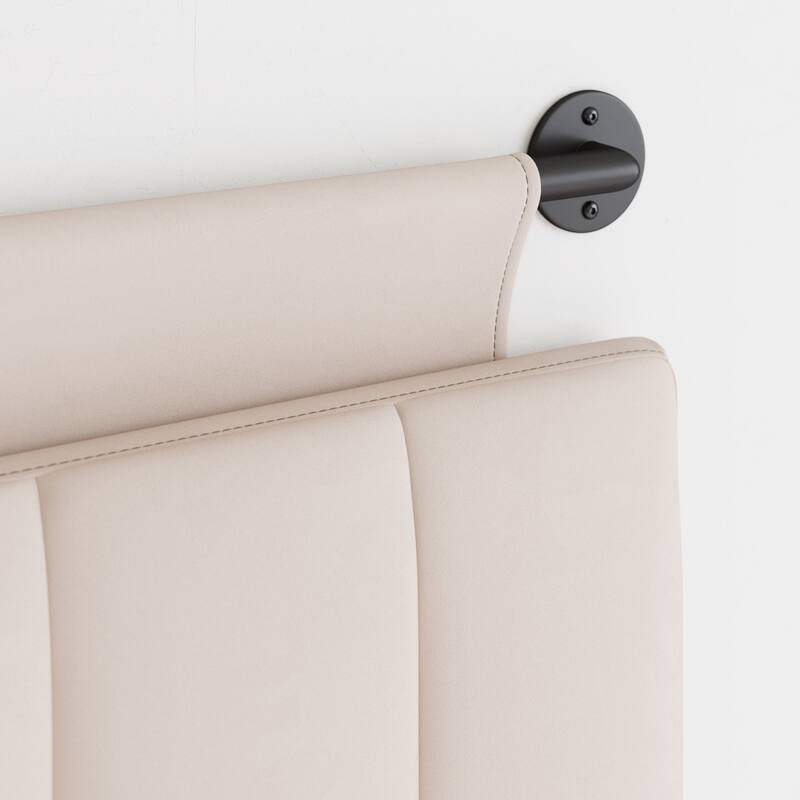 Nathan James Remi Wall Mount Tufted Headboard with Adjustable Straps and Black Metal Rail