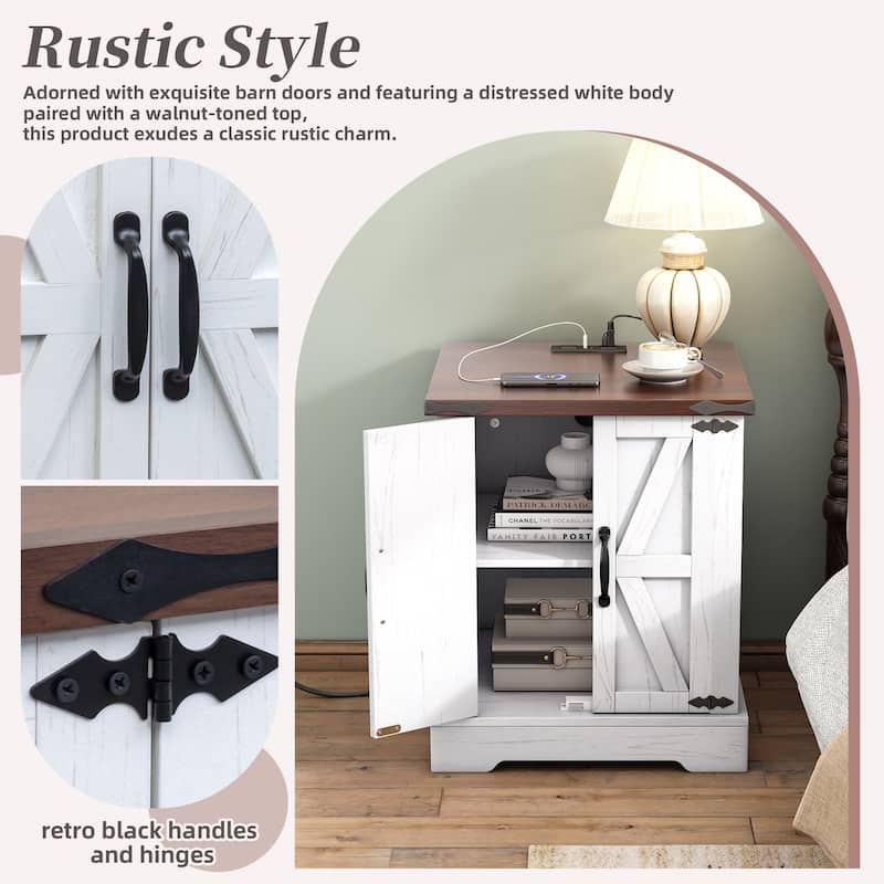 Farmhouse End Table Sofa Side Table with Charging Station
