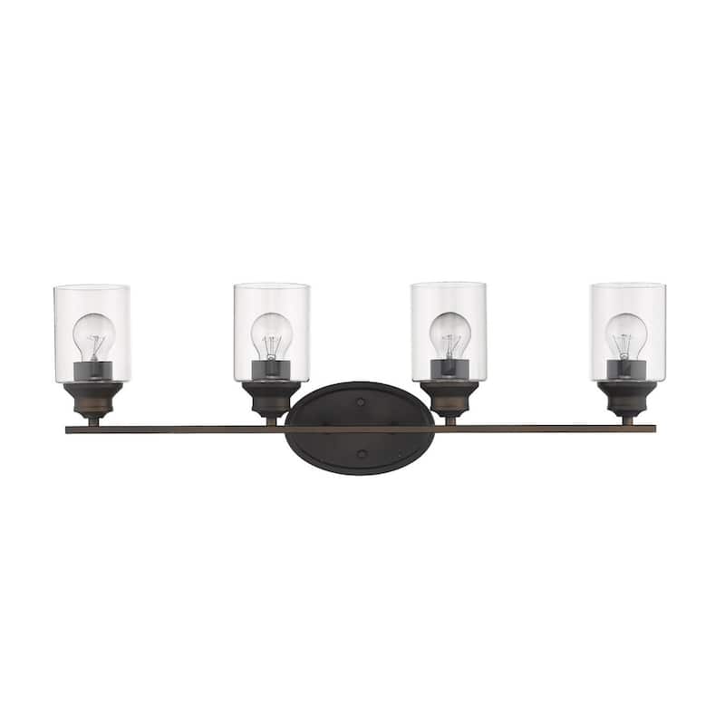 Bronze 4-Light Flush Mount Wall Fixture with Clear Glass Shades and Dimmable Hardwired E26 Base - 9.88"H x 31"W x 5.75"D
