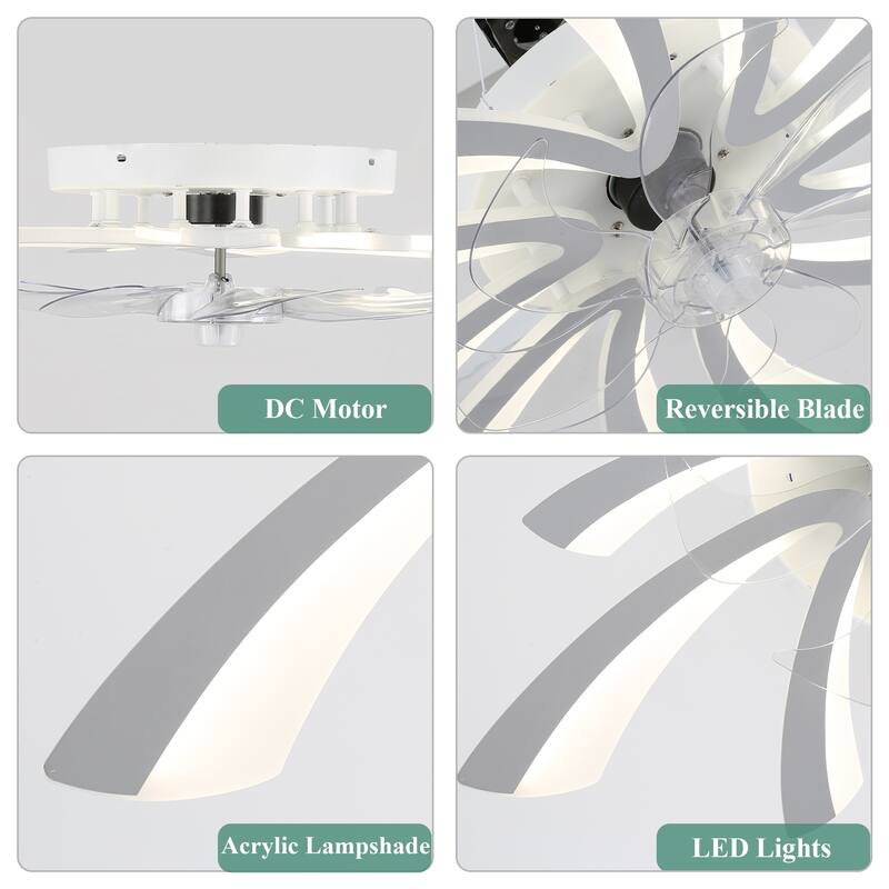Cusp Barn 30-In Modern Ceiling Fan with Lights and APP Control, Dimmable LED Lighting Fixture, 6 Speeds Hanging Lamp for Bedroom