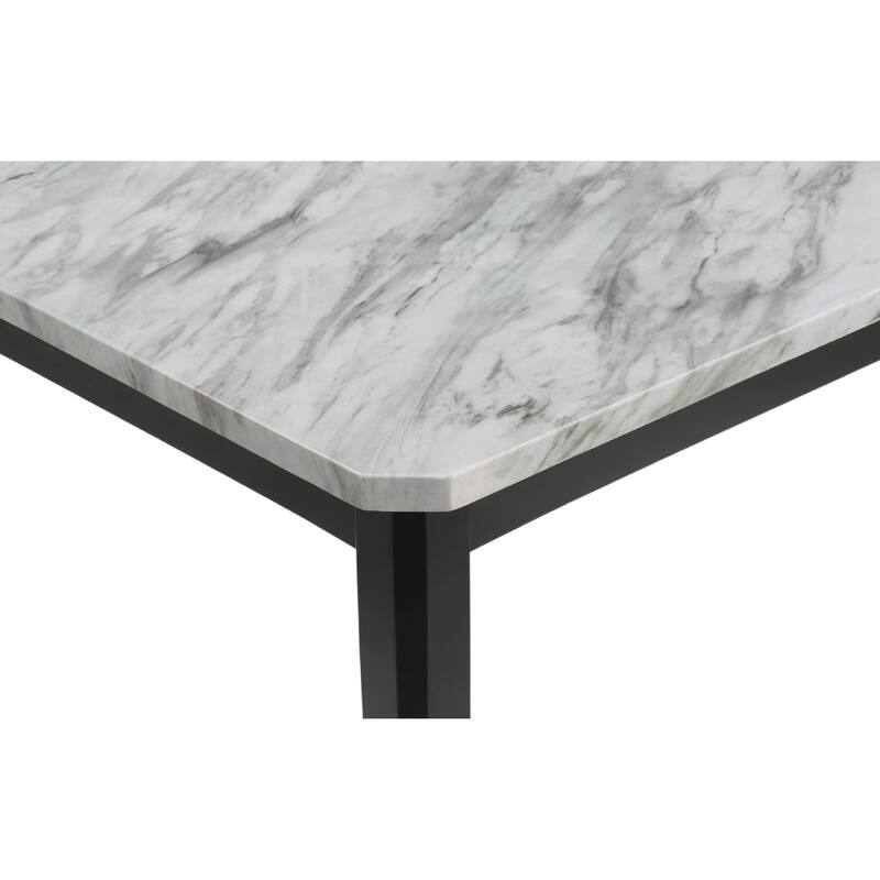 Pazy Dining Table, 64 Inch White Faux Marble Top, Black Tapered Legs