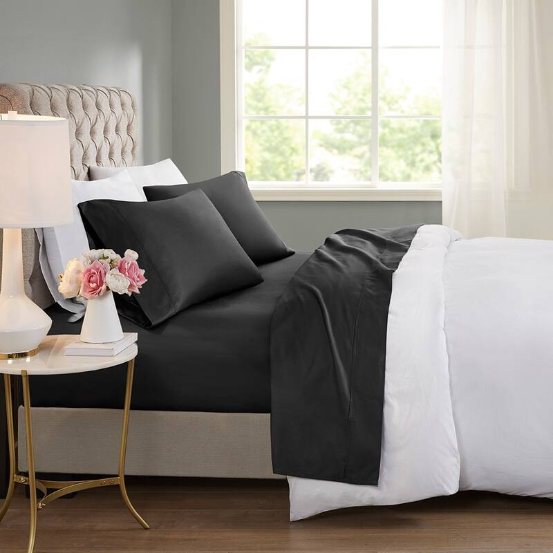 Beautyrest 600 Thread Count Cooling Cotton Blend 4 PC Sheet Set - Cal King - Black