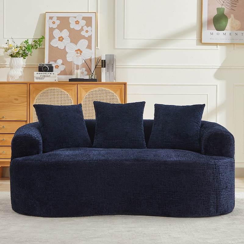 63.2" Modern Small Loveseat Sofa, Chenille Boneless Couch, Deep Seat Sofa with 3 Pillows