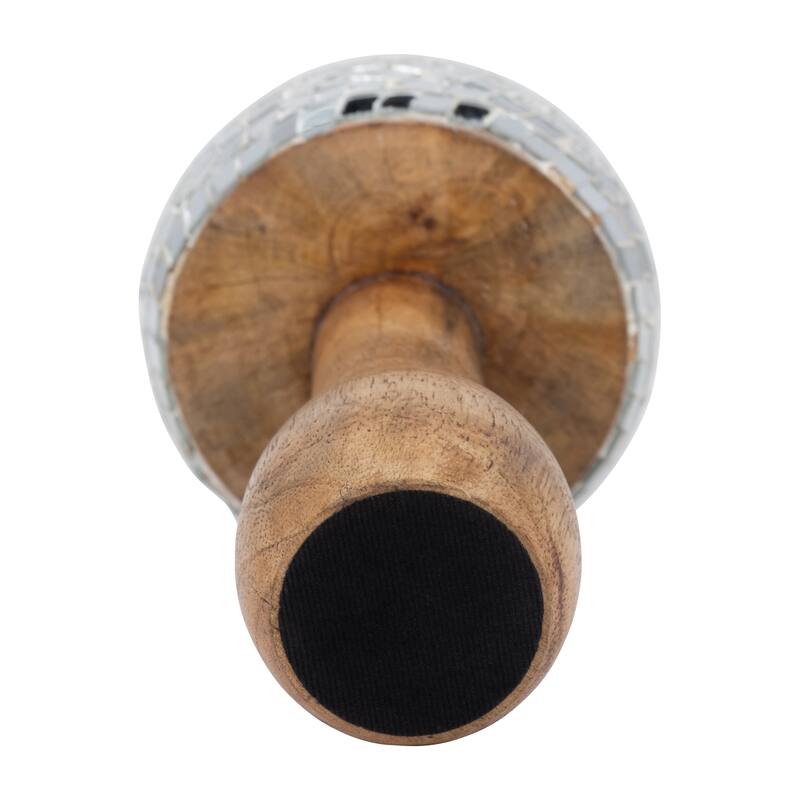 Sagebrook Home Wood, Mosaic Mushroom, Silver, Round, Mosaic, Perfect for Chic Home Decor