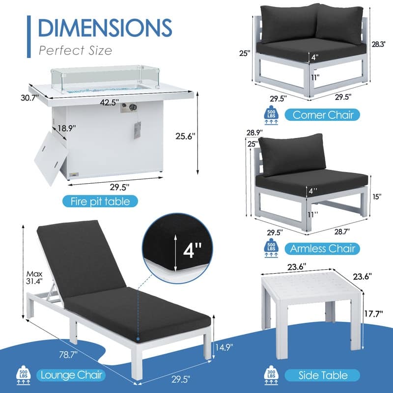 FINCATI 11-piece Oversized Patio Aluminum Sectional Deep Seating Conversation Sofa Set with Lounge Chaises