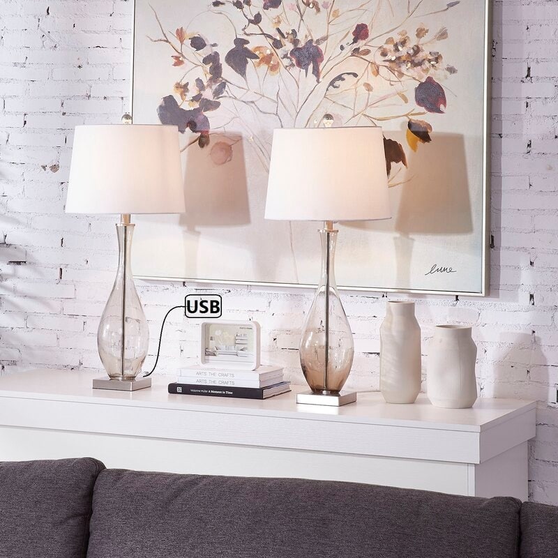 30.5" Glass Table Lamp Set with USB (Set of 2)