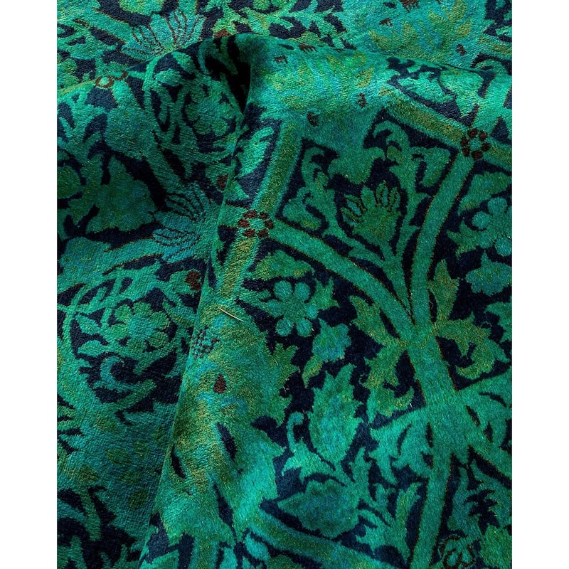 Overton Hand Knotted Wool Vintage Inspired Modern Contemporary Overdyed Green Area Rug - 10' 1" x 13' 10"