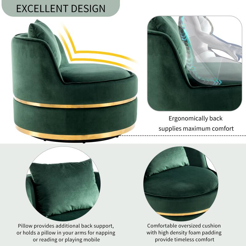 Velvet 360° Swivel Accent Chair with Seat Cushion, Upholstered Barrel Chair with Stainless Steel Base Living Room Chair