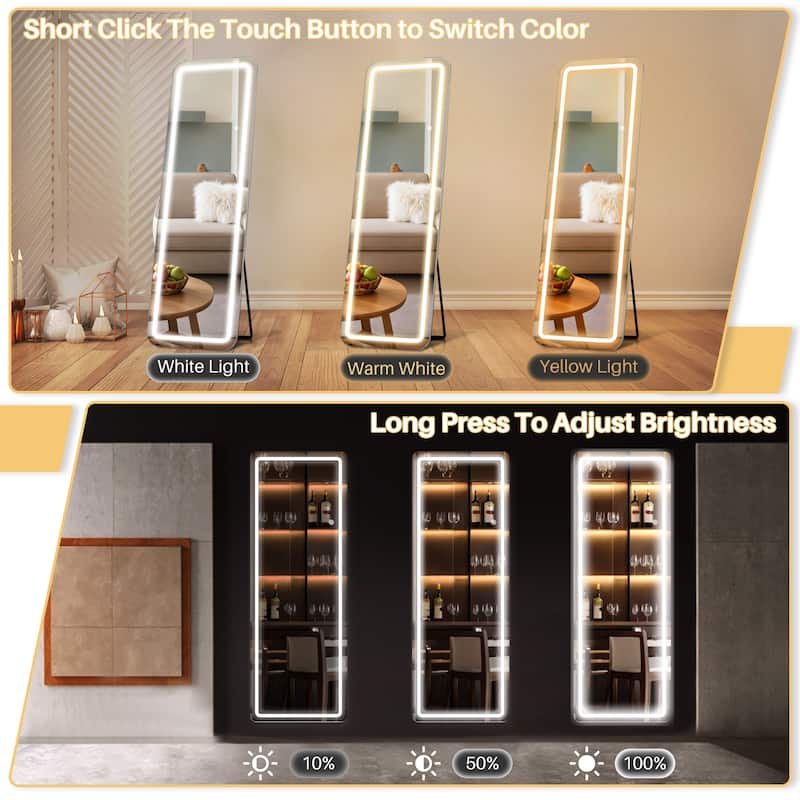 Floor Mirror with LED Light, Full Length Mirror with Stand, Hanging Mirror Wall Mounted Mirror, Full Body Mirror for Living Room
