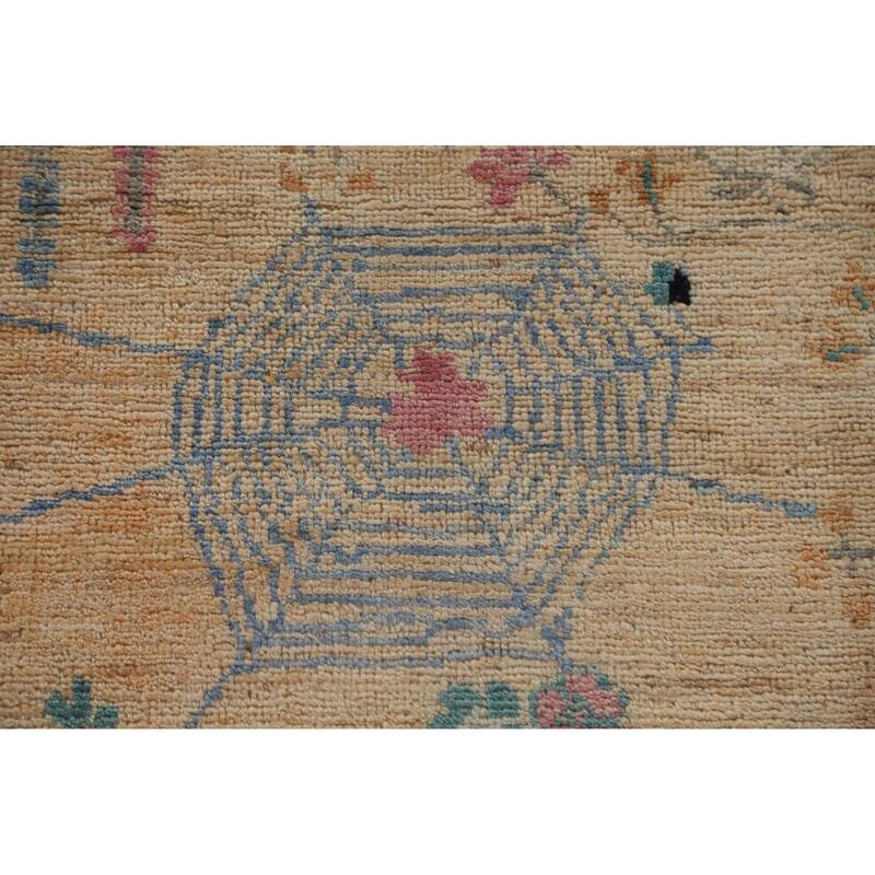Vegetable Dye Oushak Turkish Runner Rug Handmade Wool Carpet - 2'10"x 11'9"