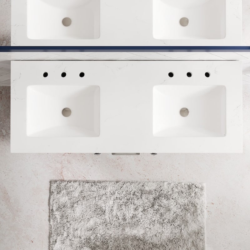 Aberdeen 48 in. Blue Double Sink Vanity with Carrara Quartz Top & Undermount Sinks