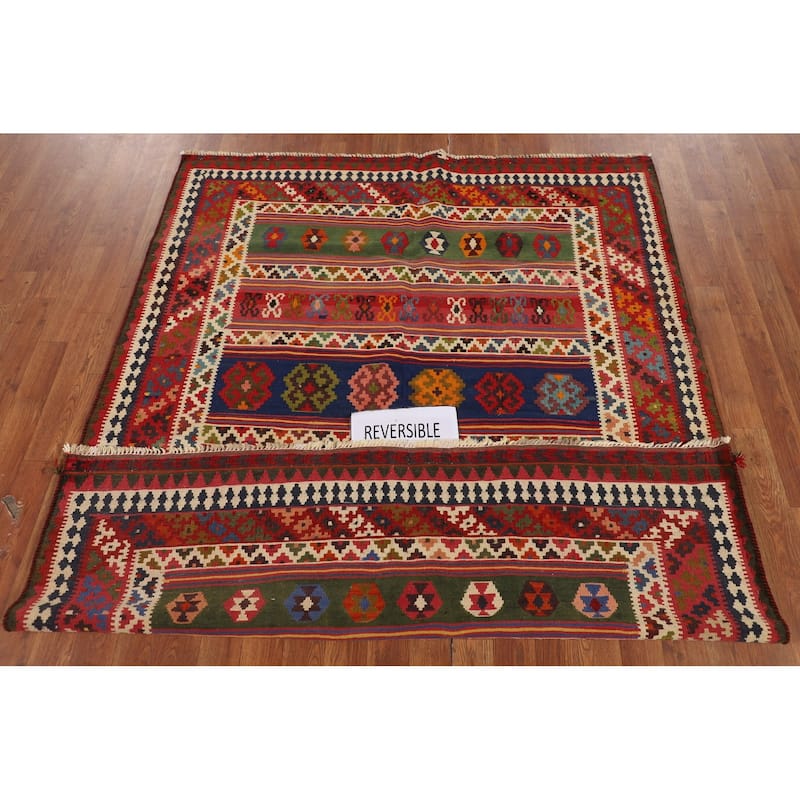 Vegetable Dye Kilim Qashqai Persian Vintage Tribal Wool Carpet - 4'11"x 6'5"