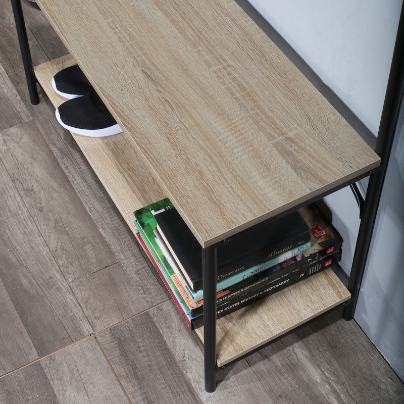 Lotus Home Oak Color Hall Tree 32" Wide with Bench and Shoe Storage - 31.5*11.5*67 inches