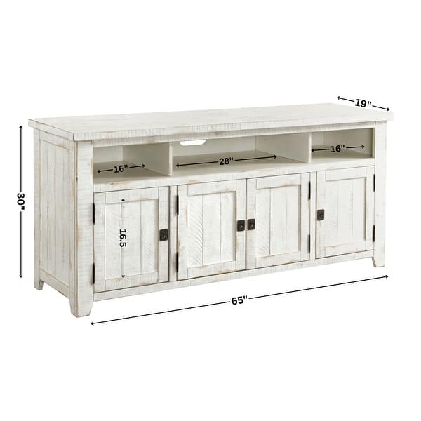 dimension image slide 1 of 3, Nantucket 65-Inch Wide Solid Wood TV Stand with Storage