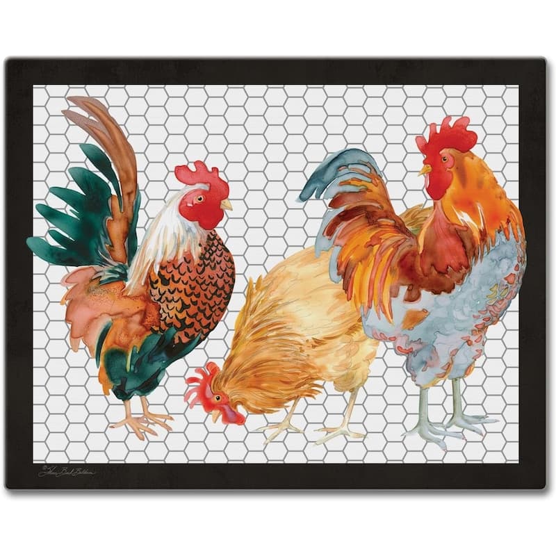 Whimsical Roosters 3mm Heat Tolerant Tempered Glass Cutting Board 15” x 12” Manufactured in the USA Dishwasher Safe - Multi
