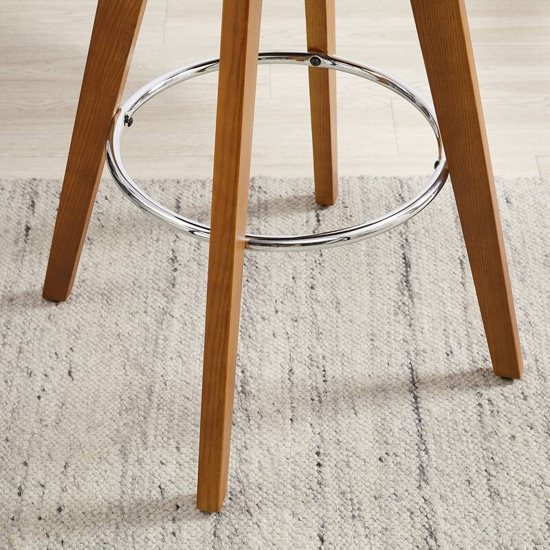 Solid Wood and Faux Leather Swivel Barstool (Set of 2)