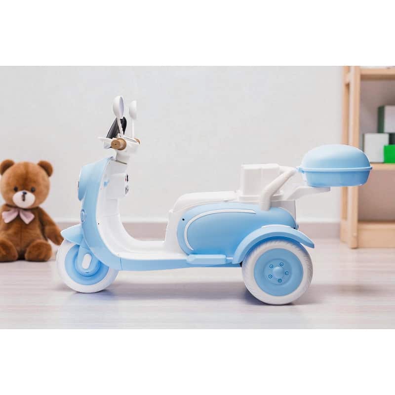 12V Two-Seater Kids Ride On Electric Motorcycle with Dual Motors, LED Headlight, Music, USB & Storage Trunk