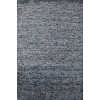 Blue Gabbeh Oriental Rug Hand-Knotted Wool Carpet - 4'0" x 5'10"