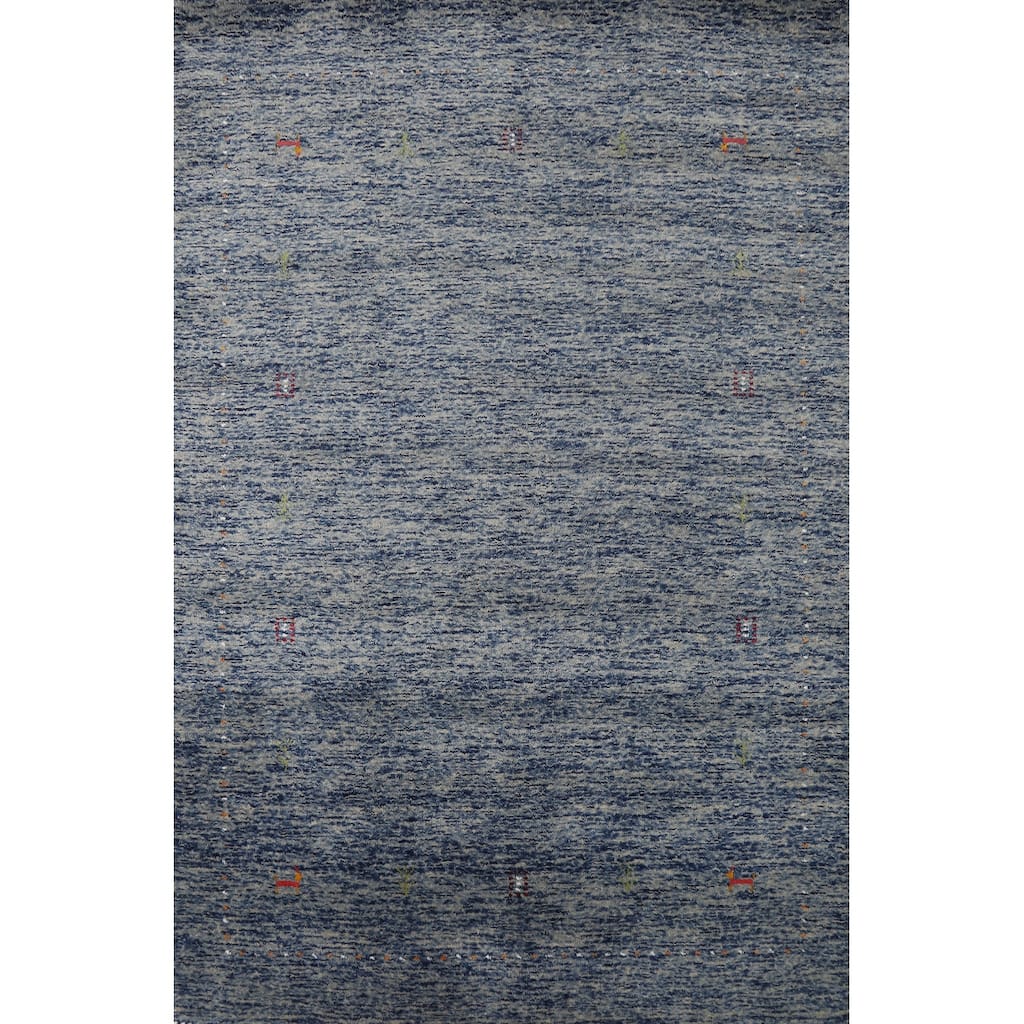 Hand Knotted Oriental 100% Wool Carpet Tribal Stripe Navy Blue & Blues Gabbeh Area Rug - 5' 10'' X 4' 0''