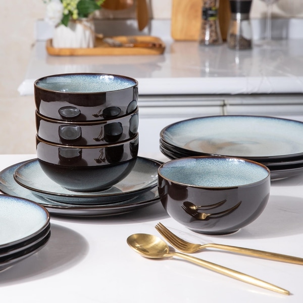 Ceramic Dinnerware Sets for 4,Stoneware Coupe Plates and Bowls