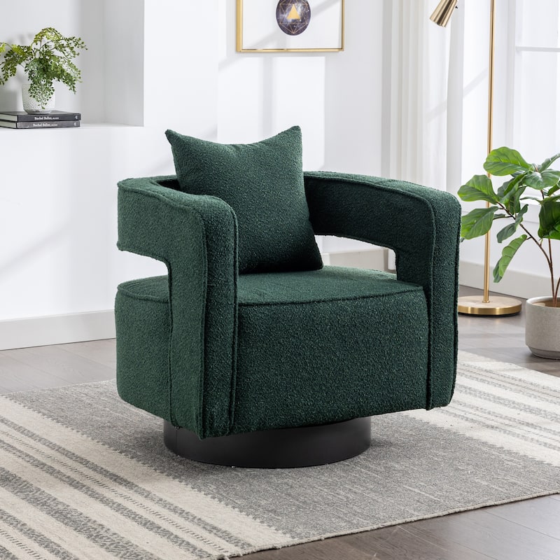 29"W Boucle Upholstered Swivel Armchair Single Sofa - Green/Metal Base