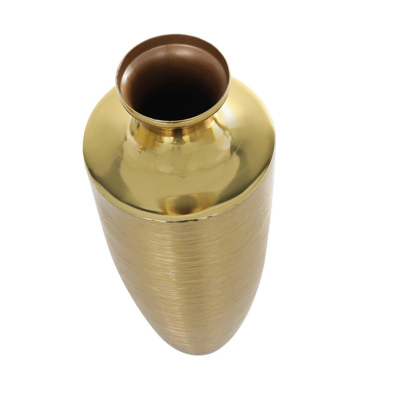 Aluminum Metal Brushed Textured Vase - Set of 2 Gold - Roche River Decor - 6"W x 6"L x 15"H
